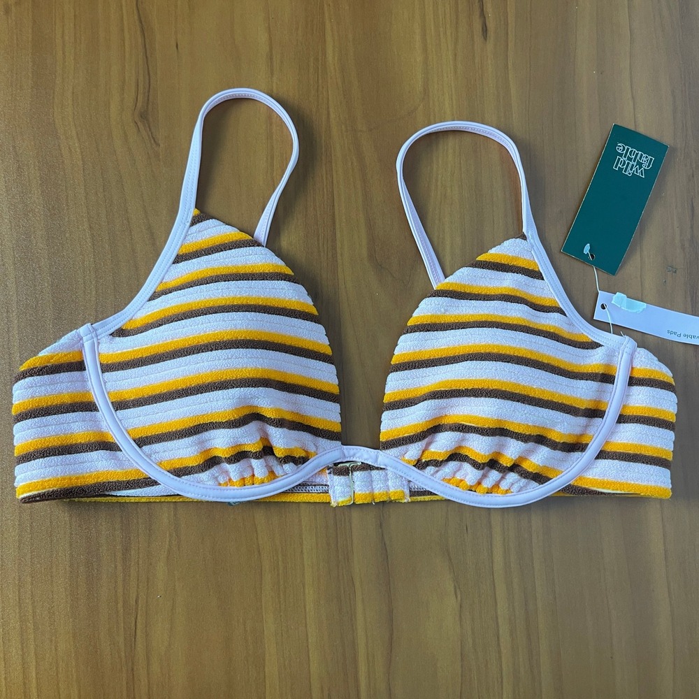 Wild Fable Striped Terry Underwire Bikini Swimsuit Top Orange Brown Pink Large